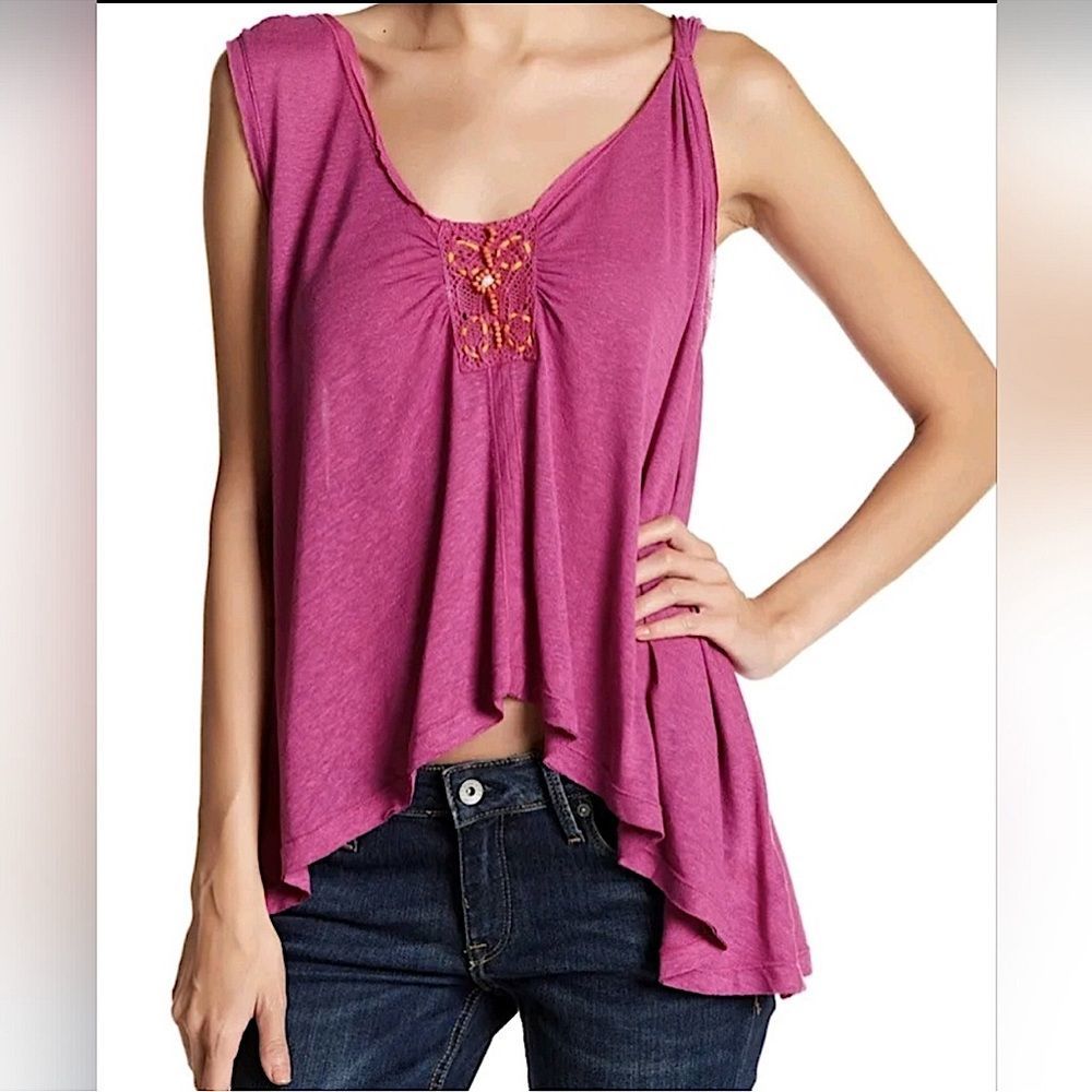 NWT Free People New Vibes Beaded Pink Tank Top